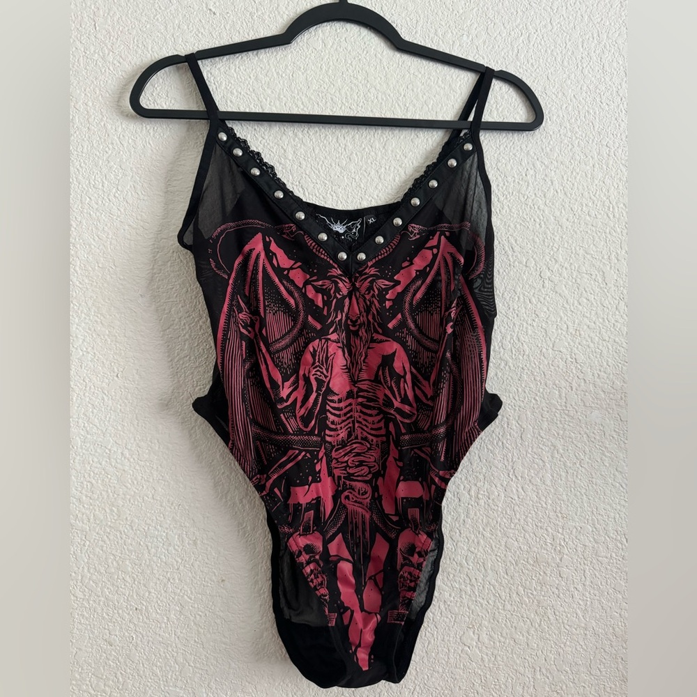 Killstar L / XL Goth Esoteric Baphomet Bodysuit Mesh + Metal Studded